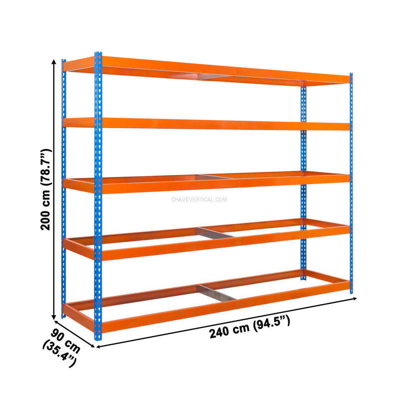 Estante Metálica SIMONFORTE 2409-5 AZUL/Laranja - 2000 x 2400 x 900 mm