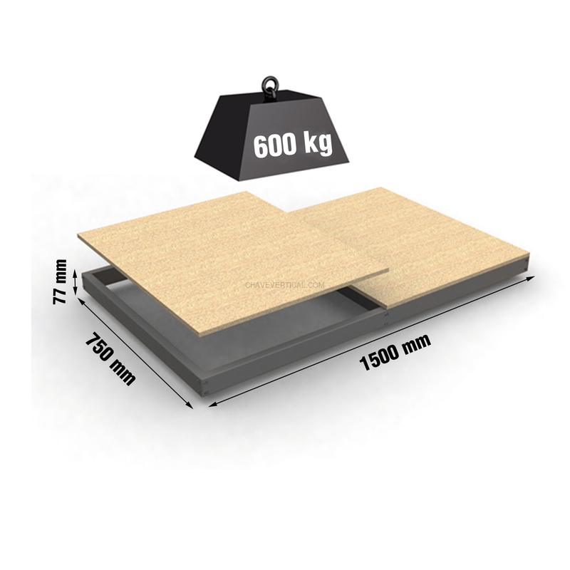 Estante Metálica SIMONFORTE EA 1507 Aglomerado Cinzento/Madeira - 77 x 1500 x 750 mm