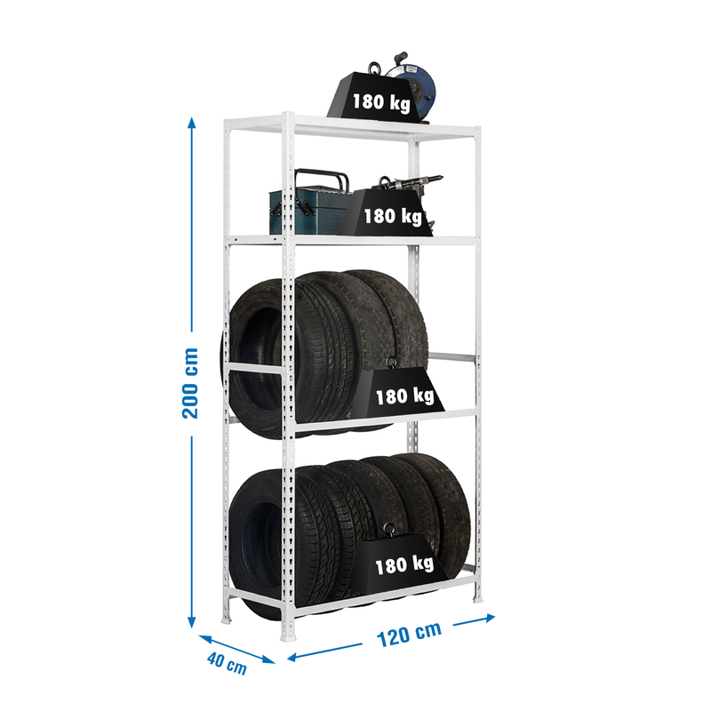 Estante Metálica SIMONGARAGE MEGAPLUS 4/400 Branco - 2000 x 1200 x 400 mm