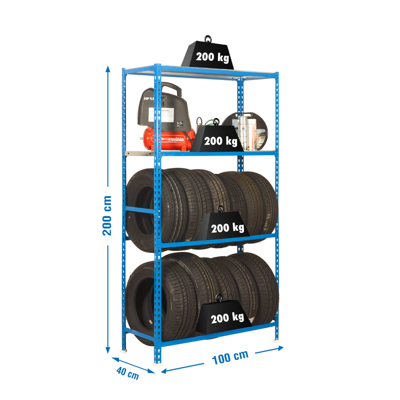Estante Metálica SIMONGARAGE PLUS 4/400 AZUL/Galvanizado - 2000 x 1000 x 400 mm