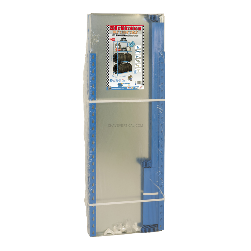 Estante Metálica SIMONGARAGE PLUS 4/400 AZUL/Galvanizado - 2000 x 1000 x 400 mm