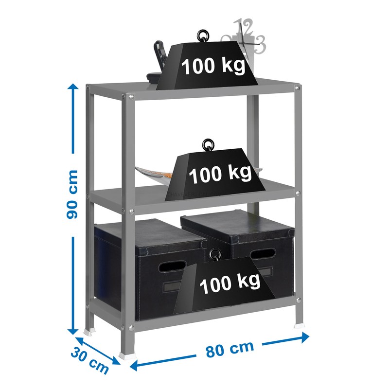 Estante Metálica SIMONHOME CLASSIC MINI 3/300 Cinzento/Cinzento - 900 x 800 x 300 mm