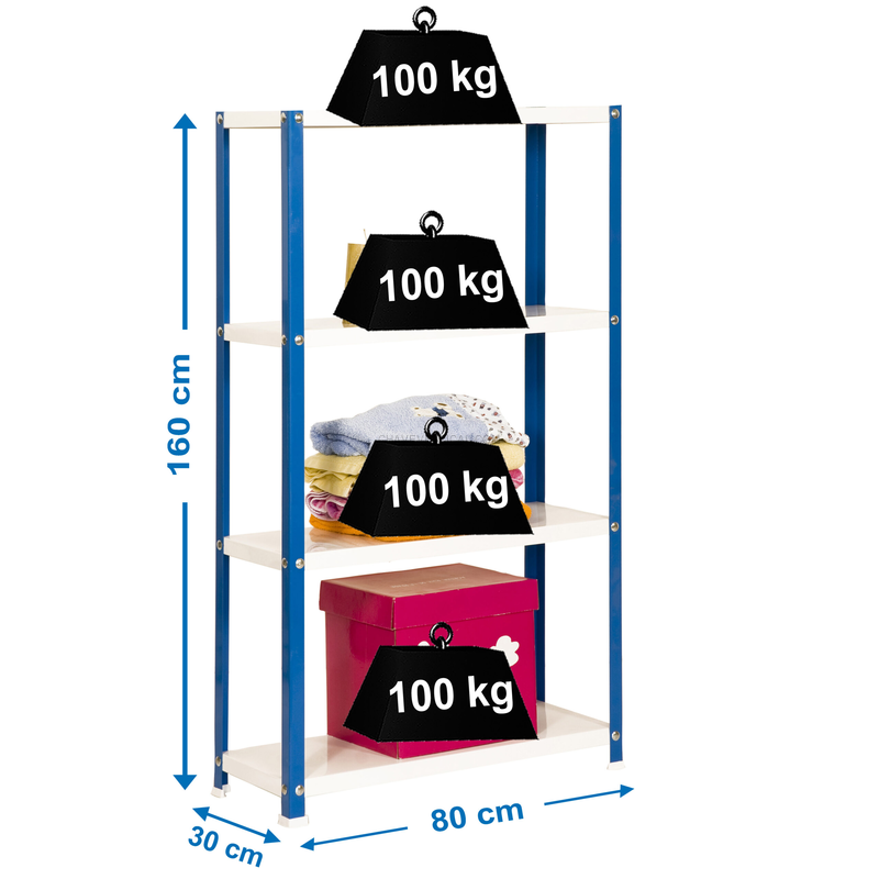 Estante Metálica SIMONHOME CLASSIC MINI 4/300 AZUL/Branco - 1600 x 800 x 300 mm