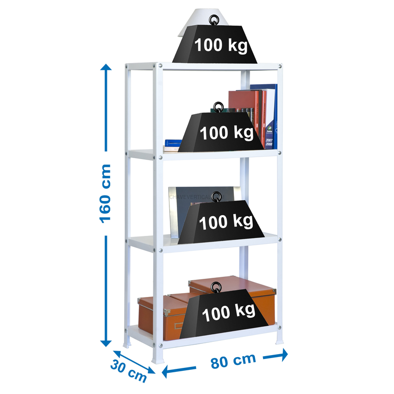 Estante Metálica SIMONHOME CLASSIC MINI 4/300 Branco/Branco - 1600 x 800 x 300 mm