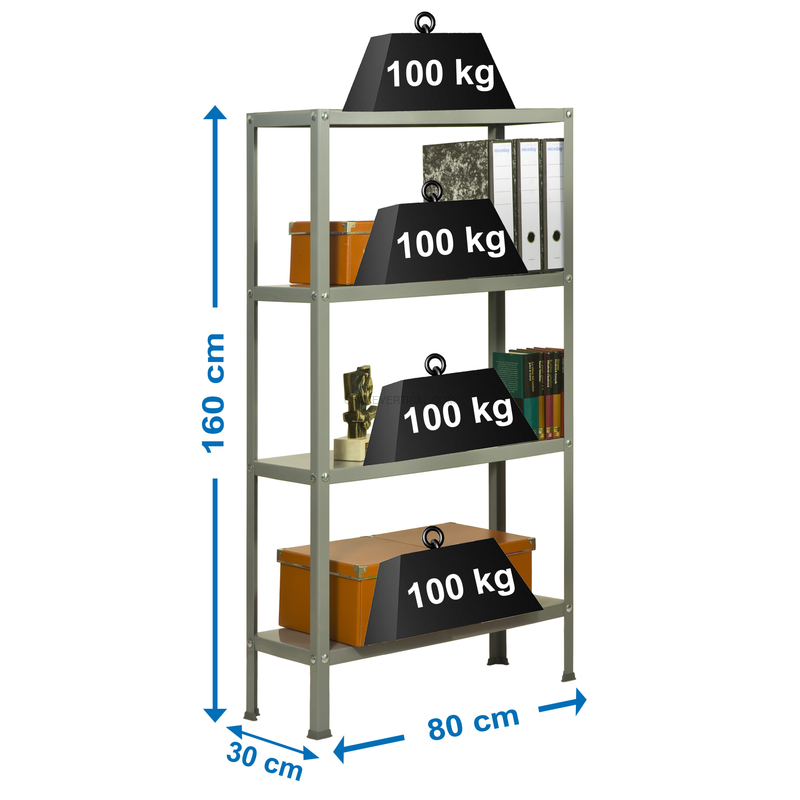 Estante Metálica SIMONHOME CLASSIC MINI 4/300 Cinzento/Cinzento - 1600 x 800 x 300 mm