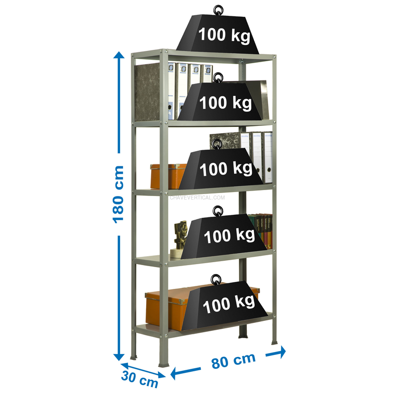Estante Metálica SIMONHOME CLASSIC MINI 5/300 Cinzento/Cinzento - 1800 x 800 x 300 mm