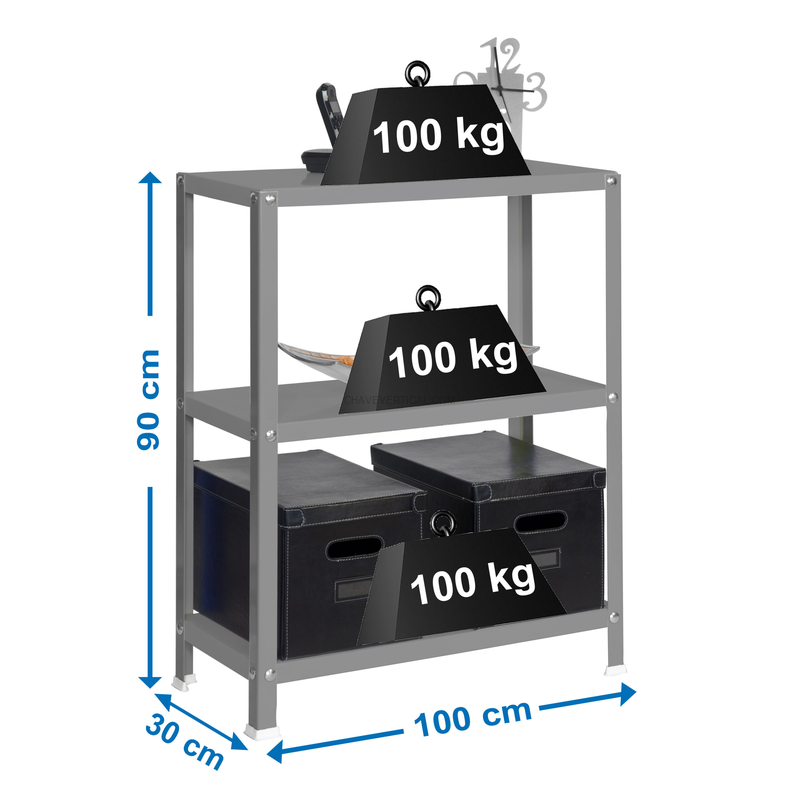 Estante Metálica SIMONHOME CLASSIC PLUS 3/300 Cinzento/Cinzento - 900 x 1000 x 300 mm