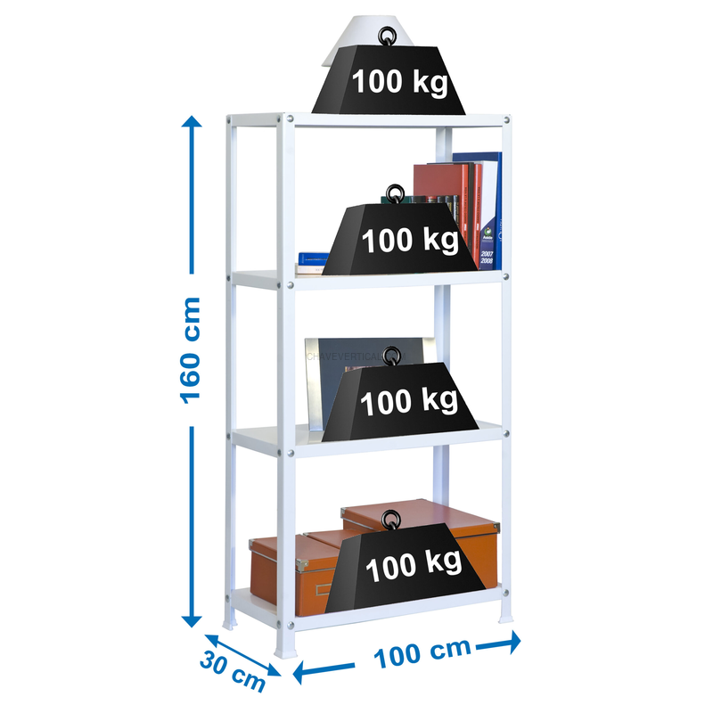 Estante Metálica SIMONHOME CLASSIC PLUS 4/300 Branco/Branco - 1600 x 1000 x 300 mm