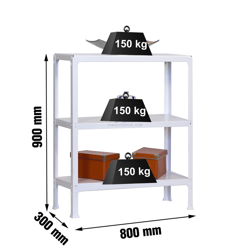 Estante Metálica SIMONHOME CLICK MINI 3/300 Branco - 900 x 800 x 300 mm