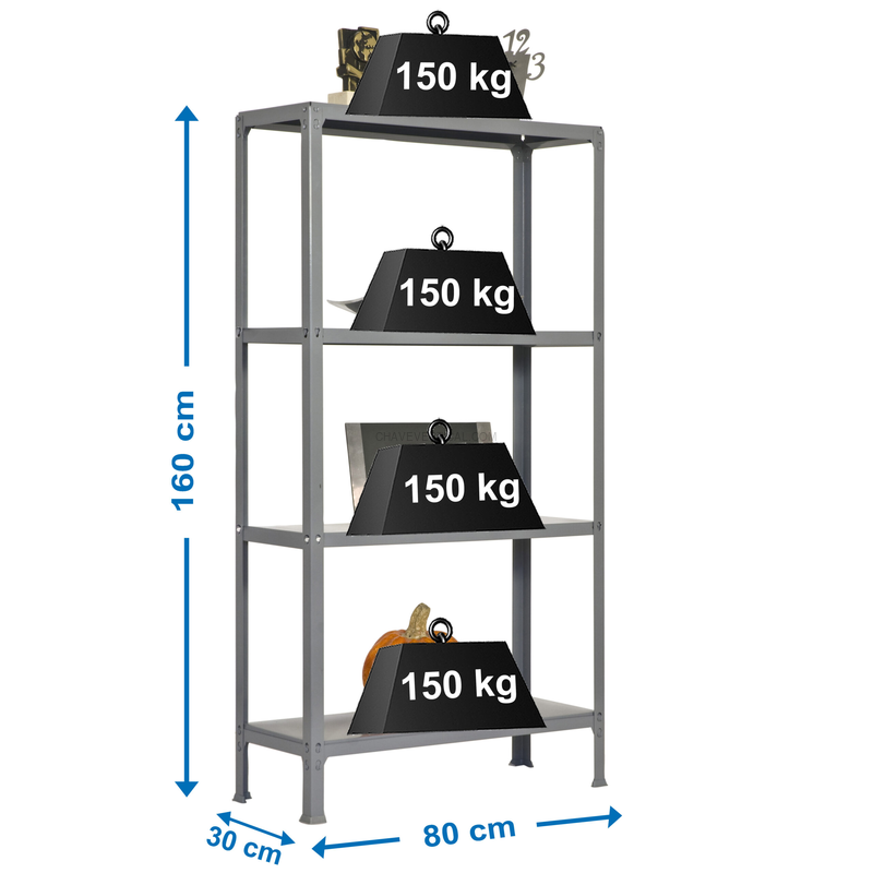 Estante Metálica SIMONHOME CLICK MINI 4/300 Cinzento - 1600 x 800 x 300 mm