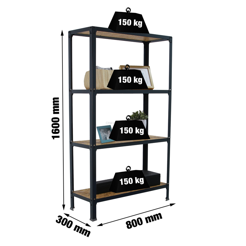 Estante Metálica SIMONHOME CLICK WOOD MINI 4/300 Antracite/OSB - 1600 x 800 x 300 mm