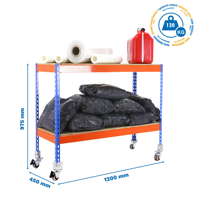 Estante Móvel ECOFORTE Móvel 1204-2 Aglomerado 900 Azul/Laranja/Madeira - 975 x 1200 x 450 mm