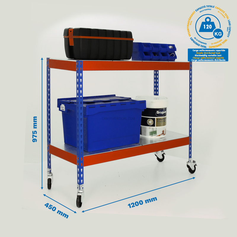 Estante Móvel ECOFORTE Móvel 1204-2 METAL 900 Azul/Laranja/Galvanizado - 975 x 1200 x 450 mm