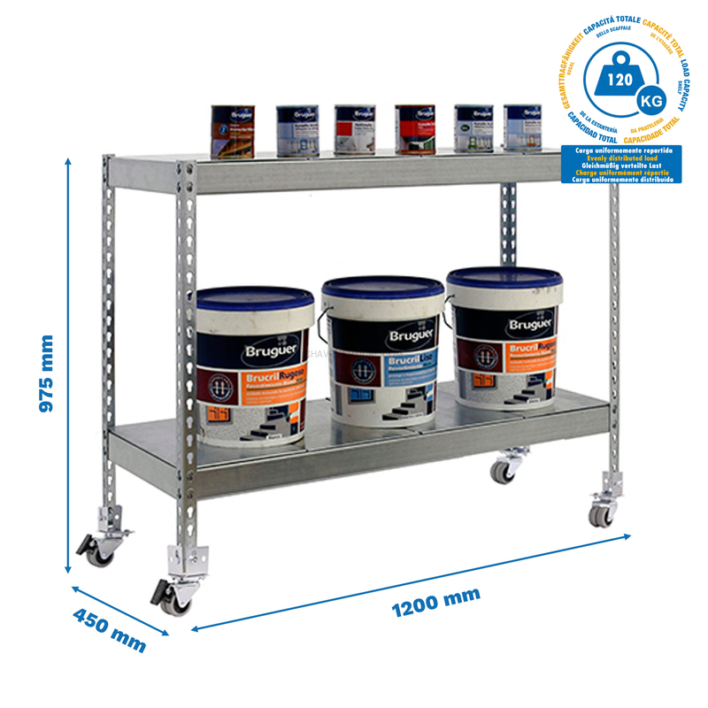 Estante Móvel ECOFORTE Móvel 1204-2 METAL 900 Galvanizado/Galvanizado - 975 x 1200 x 450 mm