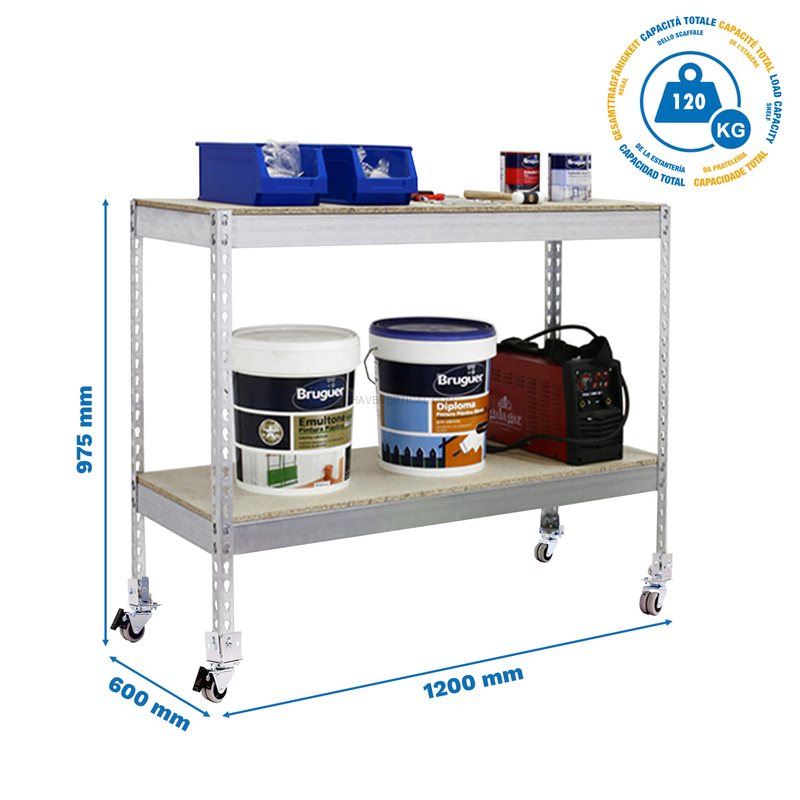 Estante Móvel ECOFORTE Móvel 1206-2 Aglomerado 900 Galvanizado/Madeira - 975 x 1200 x 600 mm