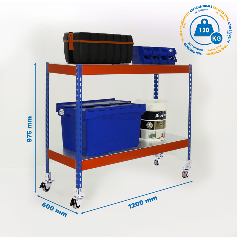 Estante Móvel ECOFORTE Móvel 1206-2 METAL 900 Azul/Laranja/Galvanizado - 975 x 1200 x 600 mm