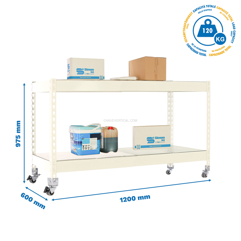 Estante Móvel ECOFORTE Móvel 1206-2 METAL 900 Branco/Galvanizado - 975 x 1200 x 600 mm