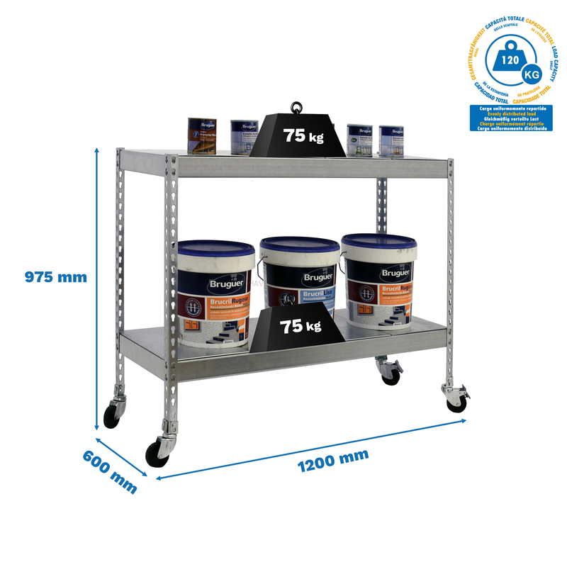 Estante Móvel ECOFORTE Móvel 1206-2 METAL 900 Galvanizado/Galvanizado - 975 x 1200 x 600 mm