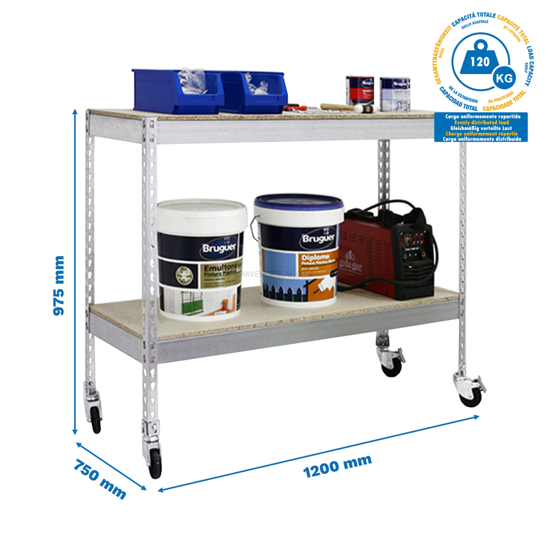 Estante Móvel ECOFORTE Móvel 1207-2 Aglomerado 900 Galvanizado/Madeira - 975 x 1200 x 750 mm