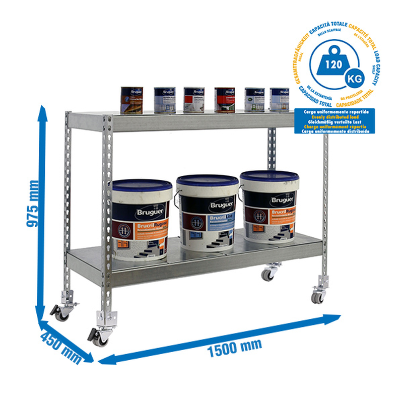 Estante Móvel ECOFORTE Móvel 1504-2 METAL 900 Galvanizado/Galvanizado - 975 x 1500 x 450 mm