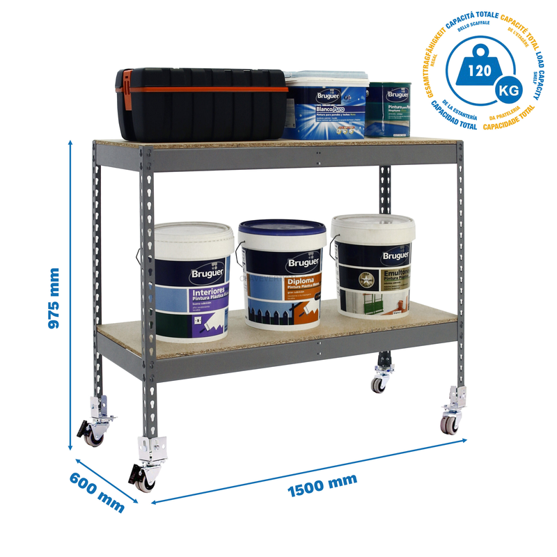 Estante Móvel ECOFORTE Móvel 1506-2 Aglomerado 900 Cinzento/Madeira - 975 x 1500 x 600 mm