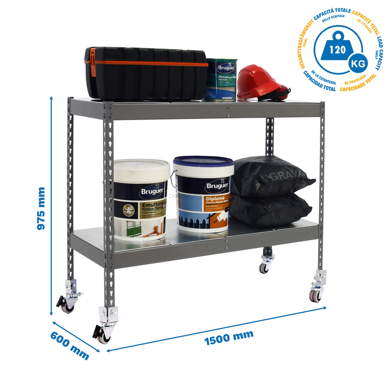 Estante Móvel ECOFORTE Móvel 1506-2 METAL 900 Cinzento/Galvanizado - 975 x 1500 x 600 mm