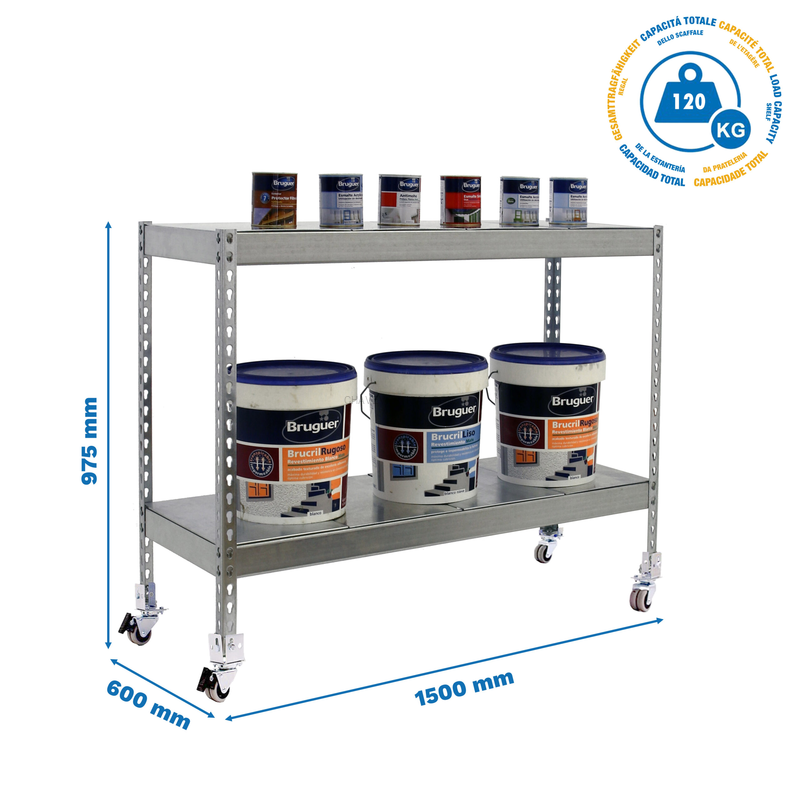 Estante Móvel ECOFORTE Móvel 1506-2 METAL 900 Galvanizado/Galvanizado - 975 x 1500 x 600 mm