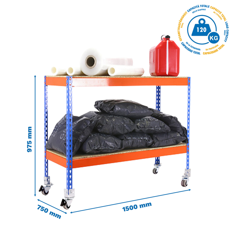 Estante Móvel ECOFORTE Móvel 1507-2 Aglomerado 900 Azul/Laranja/Madeira - 975 x 1500 x 750 mm