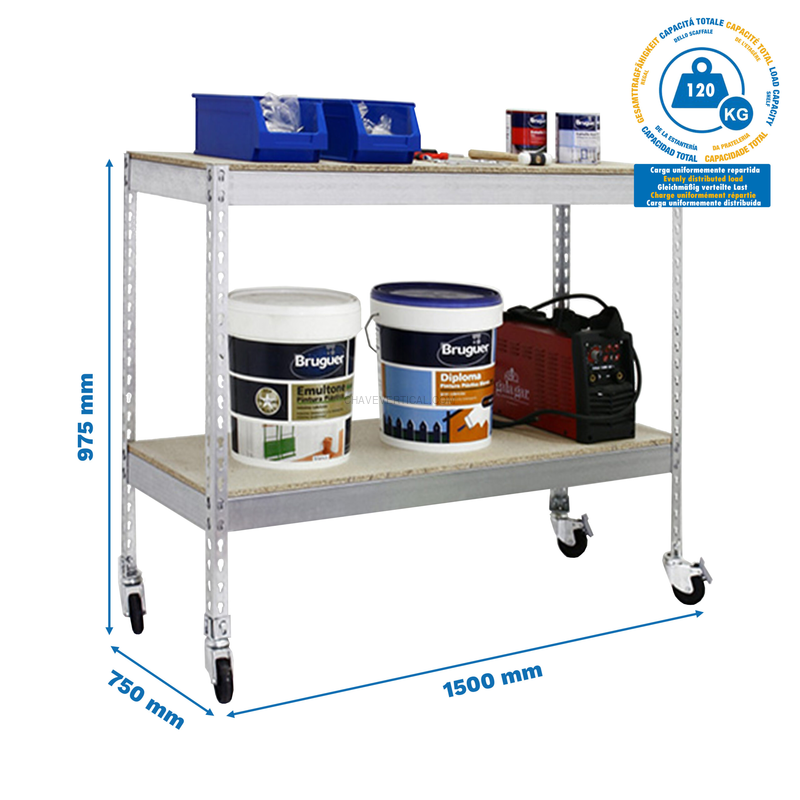 Estante Móvel ECOFORTE Móvel 1507-2 Aglomerado 900 Galvanizado/Madeira - 975 x 1500 x 750 mm