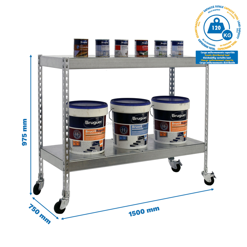 Estante Móvel ECOFORTE Móvel 1507-2 METAL 900 Galvanizado/Galvanizado - 975 x 1500 x 750 mm