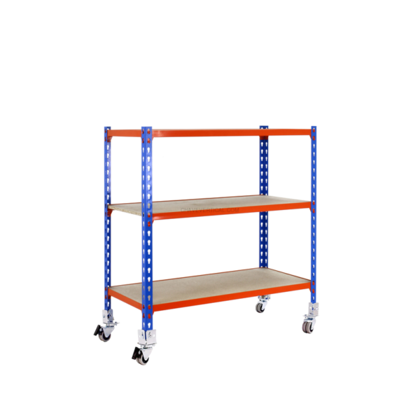 Estante Móvel MADERCLICK Móvel 3/300 900 Azul/Laranja/Madeira - 975 x 900 x 300 mm
