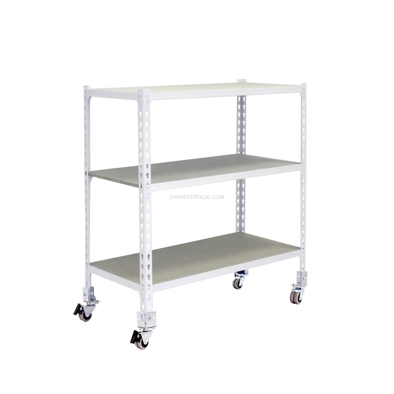 Estante Móvel MADERCLICK Móvel 3/400 900 Branco/Madeira - 975 x 900 x 400 mm