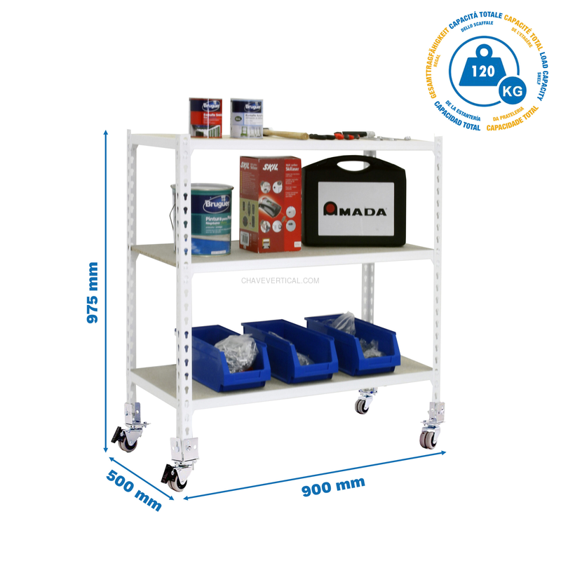 Estante Móvel MADERCLICK Móvel 3/500 900 Branco/Madeira - 975 x 900 x 500 mm