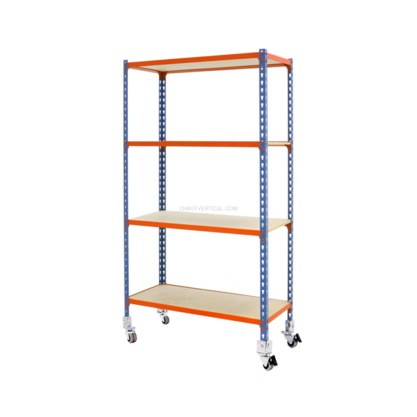 Estante Móvel MADERCLICK Móvel 4/400 1500 Azul/Laranja/Madeira - 1575 x 900 x 400 mm