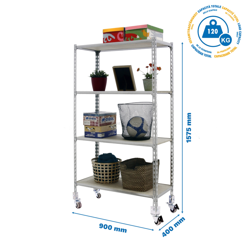 Estante Móvel MADERCLICK Móvel 4/400 1500 Galvanizado/Madeira - 1575 x 900 x 400 mm