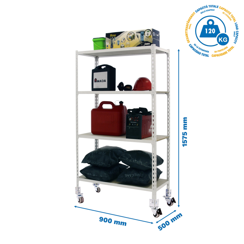 Estante Móvel MADERCLICK Móvel 4/500 1500 Branco/Madeira - 1575 x 900 x 500 mm
