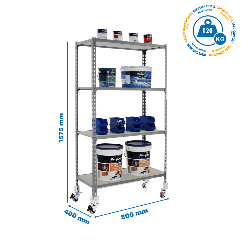 Estante Móvel MADERCLICK Móvel MINI 4/400 1500 Cinzento/Madeira - 1575 x 800 x 400 mm