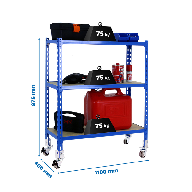 Estante Móvel MADERCLICK Móvel SUPERPLUS 3/400 900 AZUL/Madeira - 975 x 1100 x 400 mm