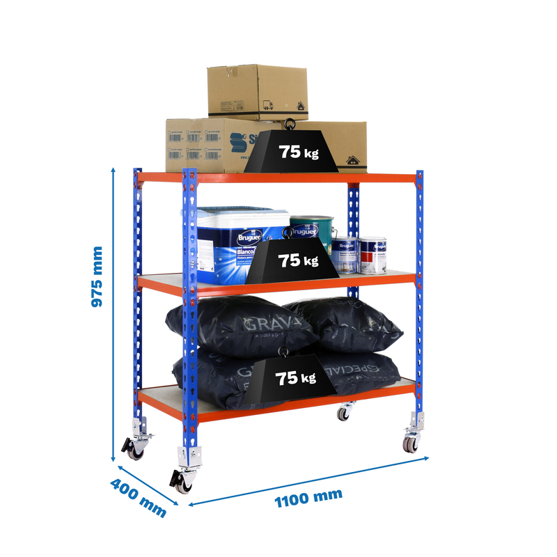 Estante Móvel MADERCLICK Móvel SUPERPLUS 3/400 900 Azul/NA/MA - 975 x 1100 x 400 mm