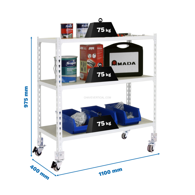 Estante Móvel MADERCLICK Móvel SUPERPLUS 3/400 900 BCO/Madeira - 975 x 1100 x 400 mm