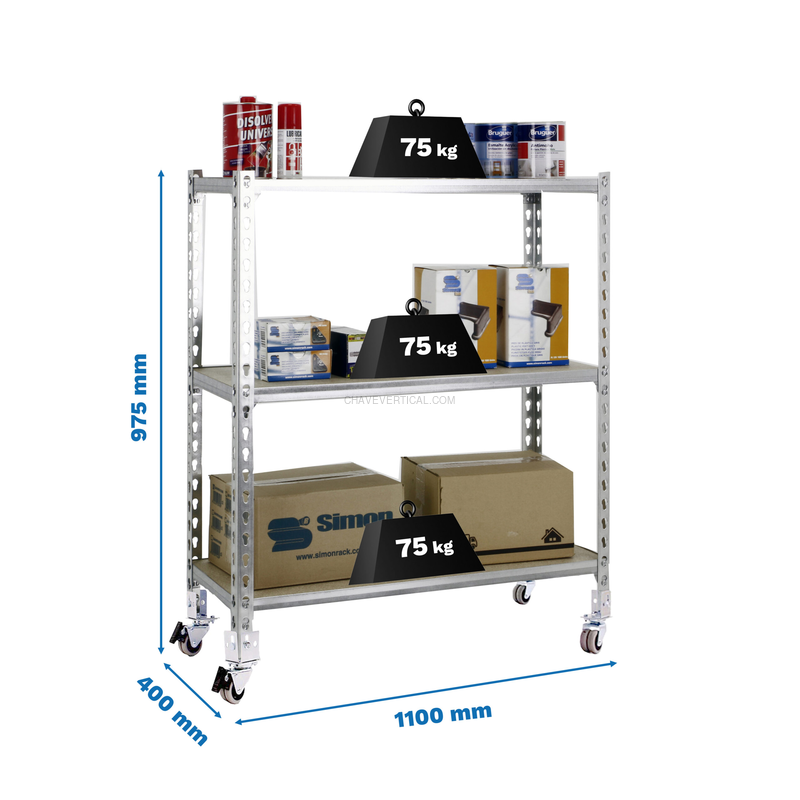 Estante Móvel MADERCLICK Móvel SUPERPLUS 3/400 900 Galvanizado/MA - 975 x 1100 x 400 mm