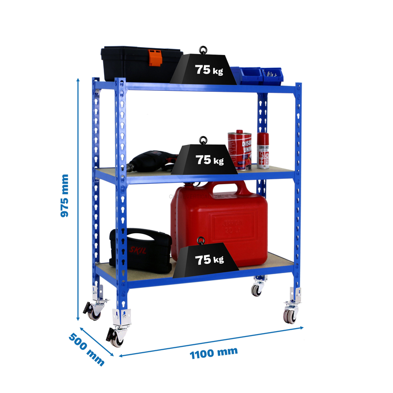 Estante Móvel MADERCLICK Móvel SUPERPLUS 3/500 900 AZUL/Madeira - 975 x 1100 x 500 mm