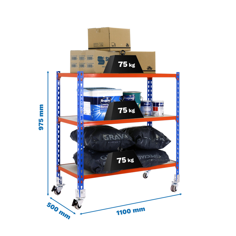Estante Móvel MADERCLICK Móvel SUPERPLUS 3/500 900 Azul/NA/MA - 975 x 1100 x 500 mm