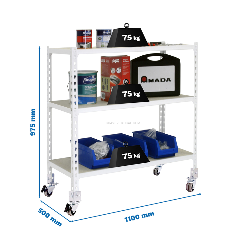 Estante Móvel MADERCLICK Móvel SUPERPLUS 3/500 900 BCO/Madeira - 975 x 1100 x 500 mm