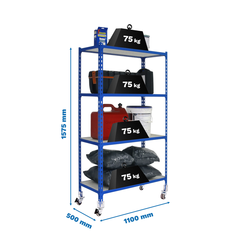 Estante Móvel MADERCLICK Móvel SUPERPLUS 4/500 1500 AZUL/MA - 1575 x 1100 x 500 mm