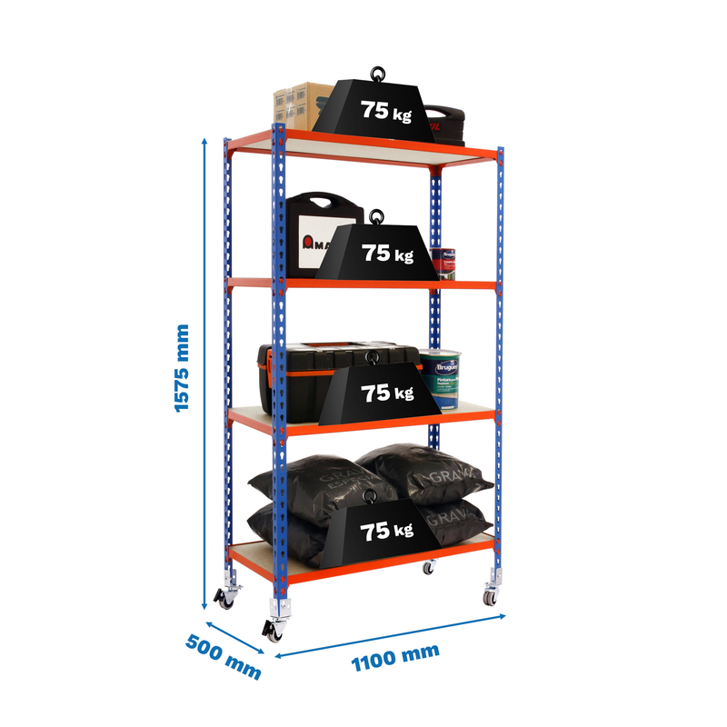 Estante Móvel MADERCLICK Móvel SUPERPLUS 4/500 1500 Azul/NA/M - 1575 x 1100 x 500 mm