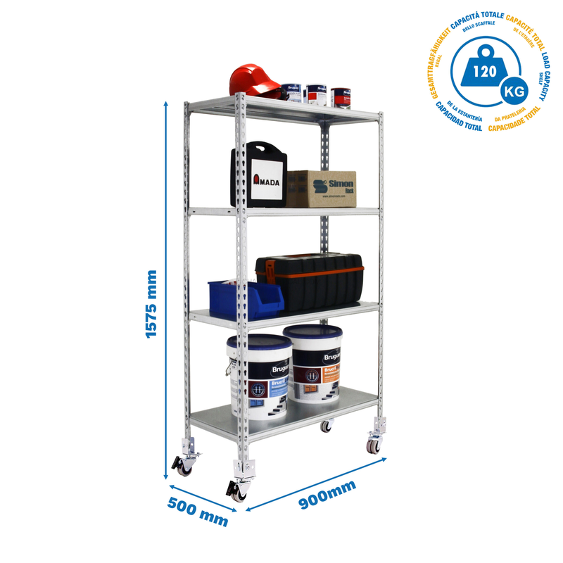 Estante Móvel SIMONCLICK Móvel 4/500 1500 Galvanizado - 1575 x 900 x 500 mm