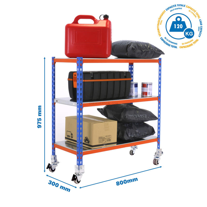 Estante Móvel SIMONCLICK Móvel MINI 3/300 900 AZUL/NARA/Galvanizado - 975 x 800 x 300 mm