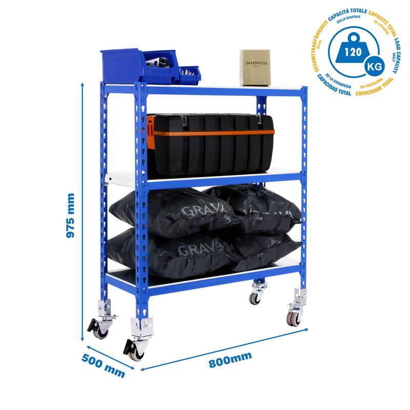 Estante Móvel SIMONCLICK Móvel MINI 3/500 900 AZUL/Galvanizado - 975 x 800 x 500 mm