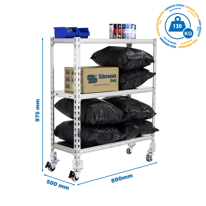 Estante Móvel SIMONCLICK Móvel MINI 3/500 900 Galvanizado/Galvanizado - 975 x 800 x 500 mm